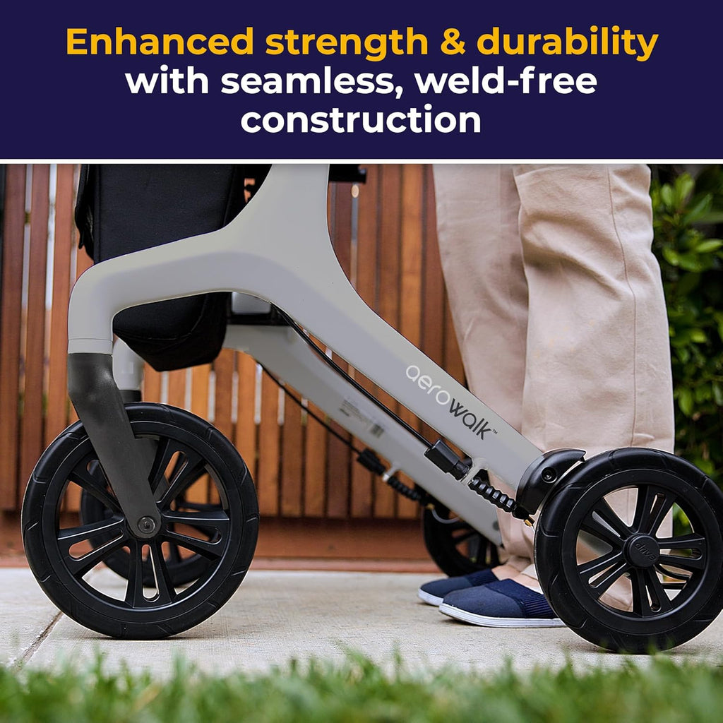 Drive Medical AeroWalk Ultra-Lite Rollator with Seat, Lightweight Adult Walkers with 4 Wheels, Folding Rolling Walker for Women, Men and Seniors, 15.2 Pounds, 23 Inch Seat Height, Grey