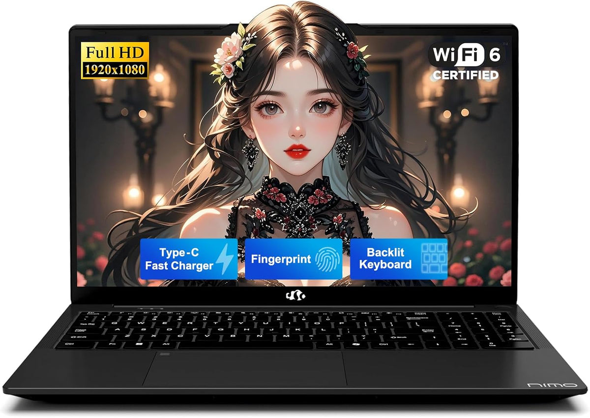NIMO 15.6" FHD Business Laptop Computer, Quad-Core Processor(Beats i3-1115G4), Laptop 8GB RAM 256GB SSD with Backlit Keyboard Fingerprint 65W PD Fast Charging, Student Laptop for College School