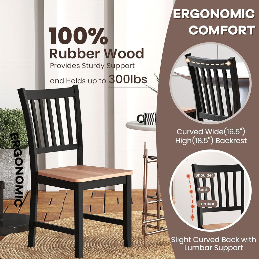 NAFORT Wood Dining Chairs Set of 4, High Back Kitchen Chairs with Solid Rubber Wood Legs, Non-Slip Foot Pads, Max Load 300 Lbs, Farmhouse Seat Dining Room Chairs