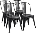 Furmax Metal Dining Chair Indoor-Outdoor Use Stackable Classic Trattoria Chair Chic Dining Bistro Cafe Side Metal Chairs Set of 4 (Black)
