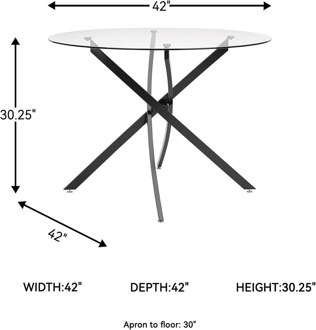 Signature Design by Ashley Pharwynn Modern Glass Tabletop Dining Table with Cross-Shaped Base, Black