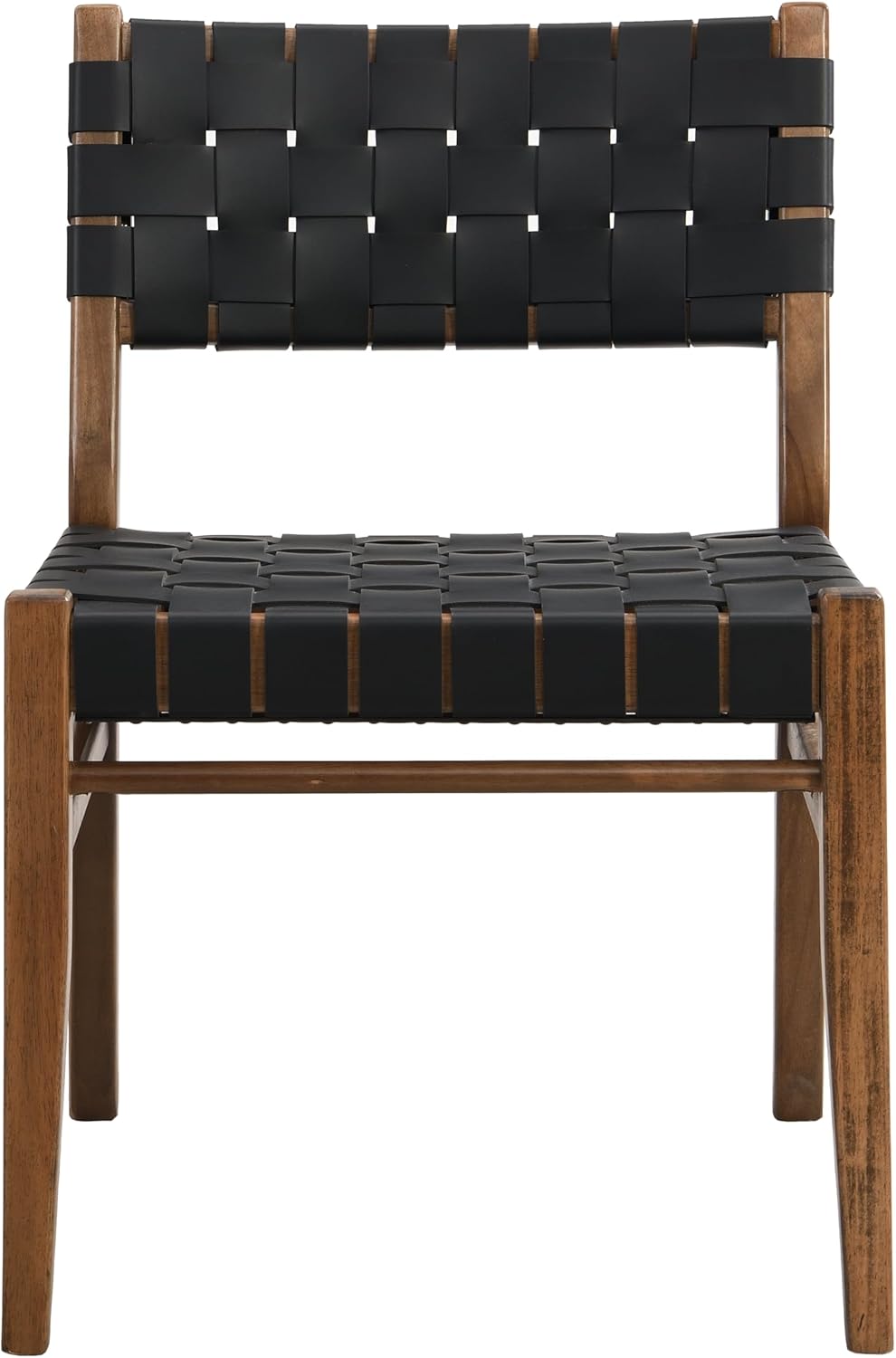 Christopher Knight Home Set of 2 Indoor Rubberwood Frame Armless Dining Chairs, Seating and Backrest with Rope Weave by PU/Faux Leather, for Dining Room Kitchen, Restaurant, Party, Walnut and Black