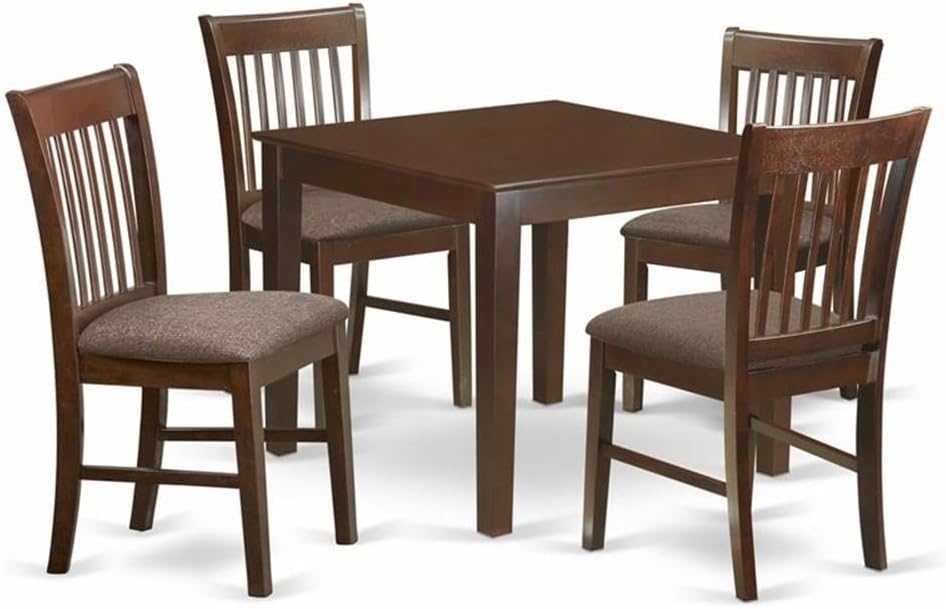East West Furniture OXNO5-MAH-C 5 Piece Dining Set Includes a Square Solid Wood Table and 4 Linen Fabric Kitchen Room Chairs, 36x36 Inch, Mahogany