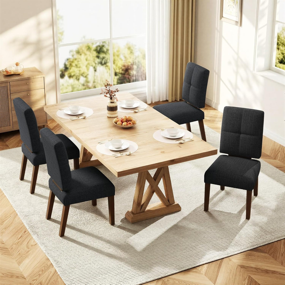 HOMRELEXA Wooden Dining Chairs Set of 6, Dining Room Chairs with Wood Legs, Cloud-Like Cushion & Reinforcement Structure Design for Kitchen/Living Room/Restaurant, Easy Assembly