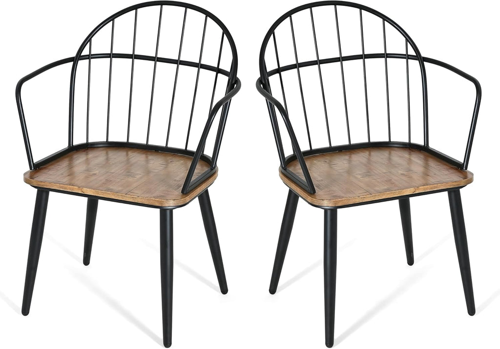 Christopher Knight Home Drats Dining Chairs Set of 2, Accent Dining Chair, Birch Finish Seating Kitchen Chair, Bucket Backrest Metal Frame Armchair, Industrial Dining Chair for Dining Room, Natural