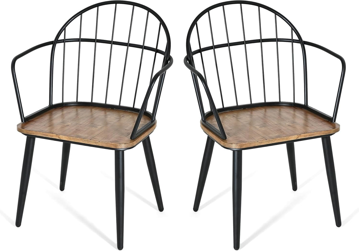 Christopher Knight Home Drats Dining Chairs Set of 2, Accent Dining Chair, Birch Finish Seating Kitchen Chair, Bucket Backrest Metal Frame Armchair, Industrial Dining Chair for Dining Room, Natural