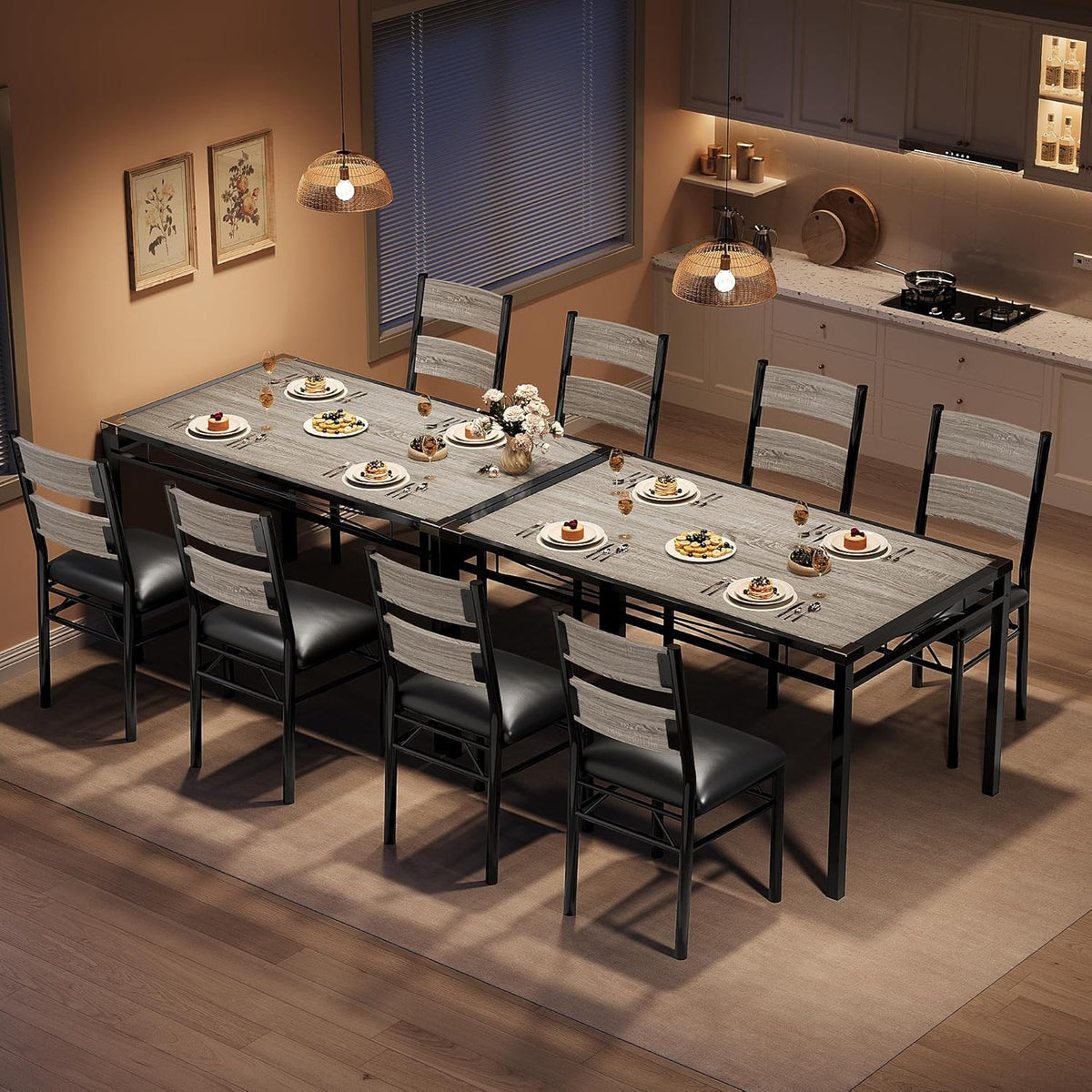 Garvee Wood Dining Table Set for 4 with Upholstered Chairs, Kitchen Table Chairs Set of 4 with Corner Protector, Dining Room Table Set for 4, for Kitchen, Apartment, Retro Gray