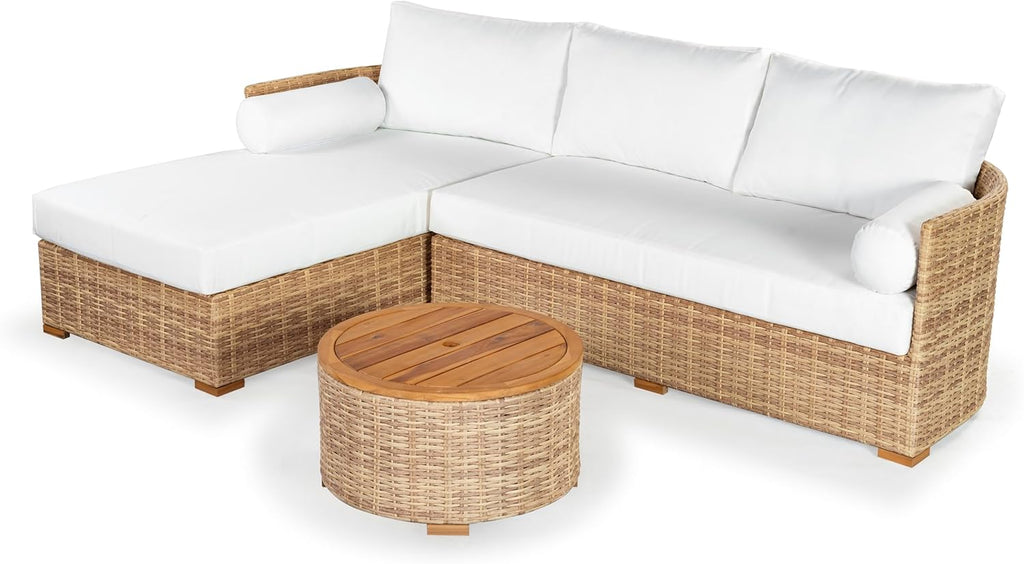 SAFAVIEH Couture Outdoor - Anguilla Round Wicker Coffee Table - Solid Wood and Aluminum - Coastal Woven Design - Ideal for Patio, Deck, Porch, Backyard, 25.6"W x 25.6"D x 13.8"H (CPT2103A)