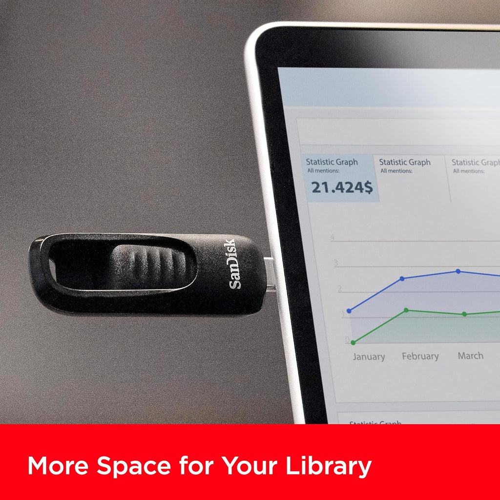 SANDISK 1TB Ultra Slider USB Type-C Flash Drive - Up to 400MB/s, USB 3.2 Gen 1, Retractable Connector - SDCZ480-1T00-G46