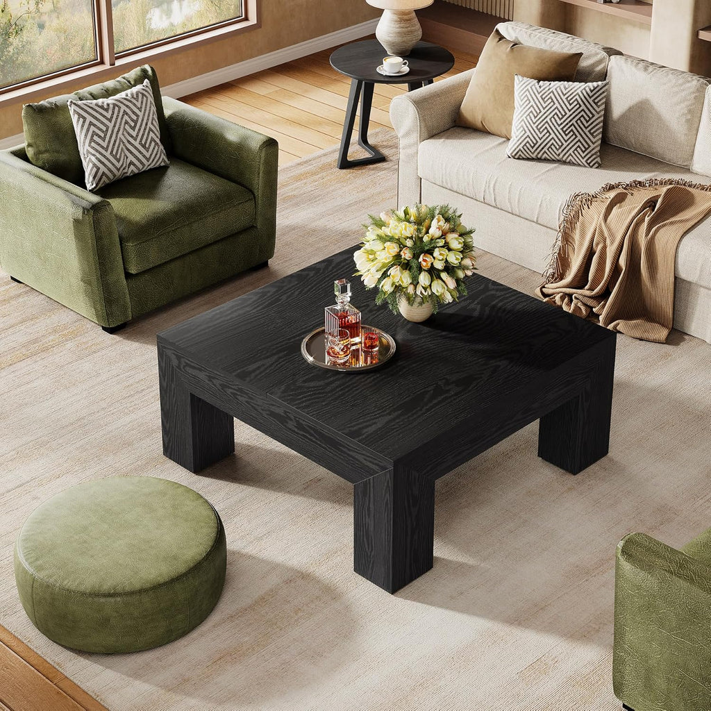 Tribesigns 39.4-Inch Square Coffee Table for Living Room, Farmhouse Accent Center Cocktail Table with Sturdy Wooden Legs, Easy Assembly, MDF, Black