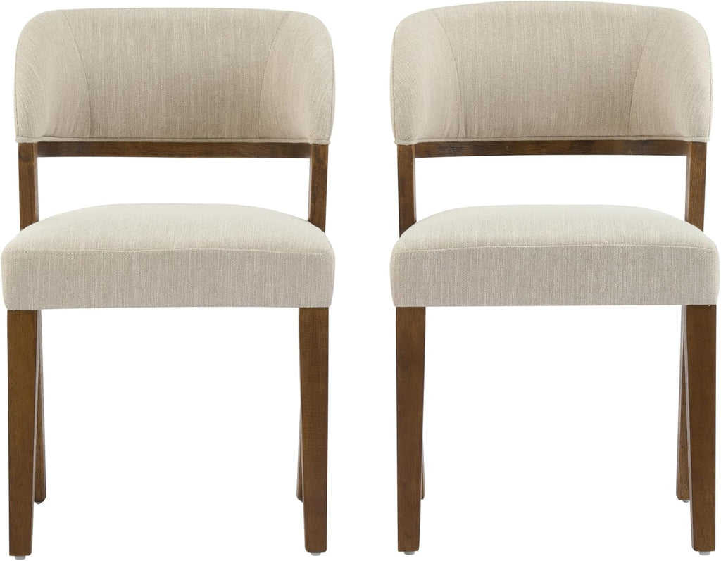 Christopher Knight Home Hanie Modern Upholstered Dining Chair Set of 2, Curved Backrest Kitchen Side Chair, Wooden Armless Dining Room Chair, Extra Seat for Living Room, Walnut+Beige
