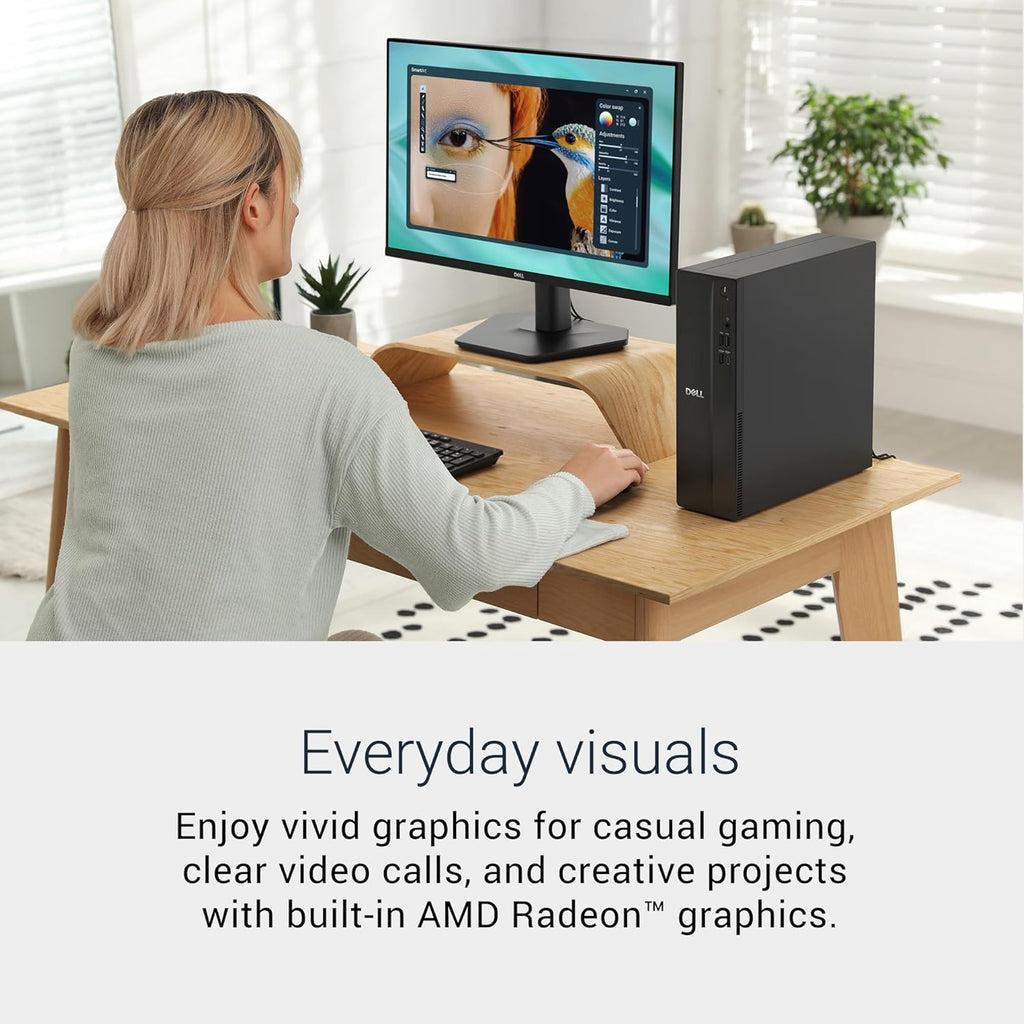 Dell Slim DS1265 AMD Desktop - AMD Ryzen™ 5 150 Processor, AMD Radeon™ 660M, 16GB DDR5 4800MT/s Memory, 512GB M.2 SSD, Dell Wired Keyboard and Mouse, Windows Home 11, Basic Onsite Service.