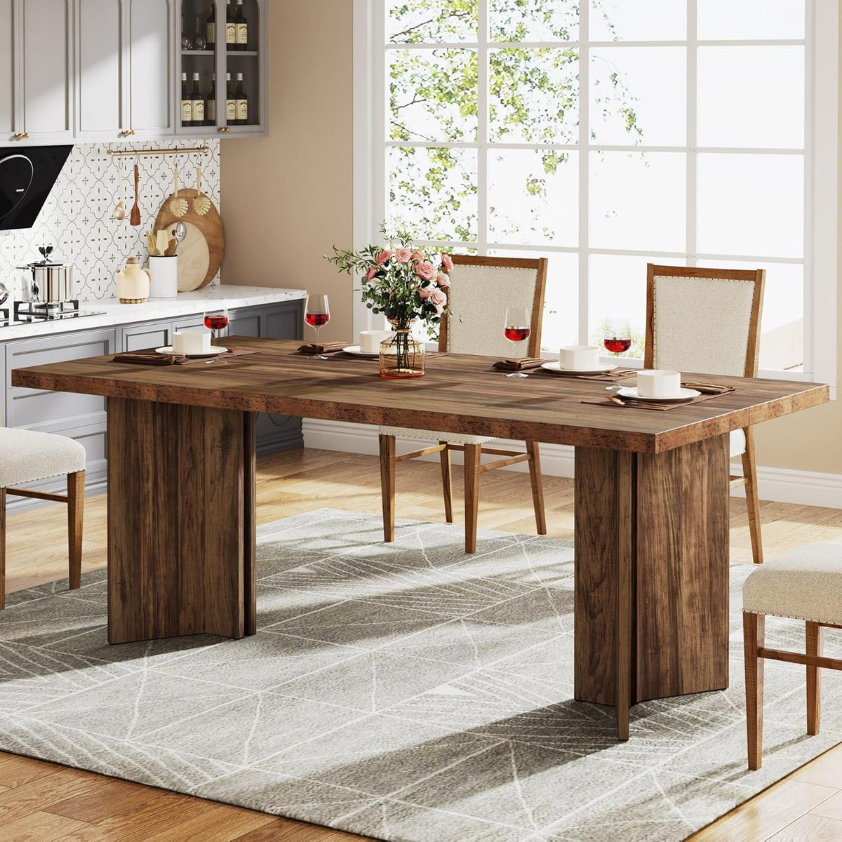 Tribesigns 63-inch Dining Table for 4-6, Farmhouse Kitchen Table with Large Tabletop, Rectangular Dinner Eating Table for Dining Room, Living Room, Kitchen, Dark Brown