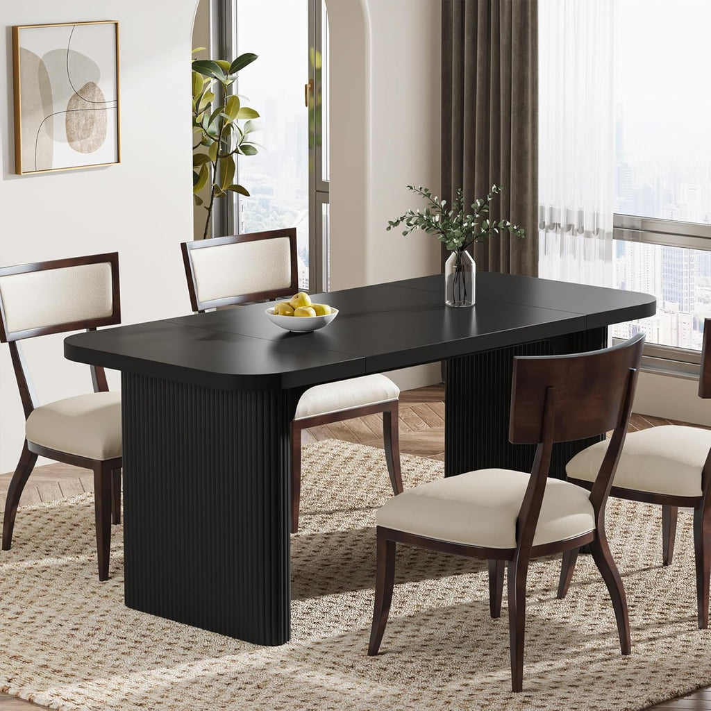 Tribesigns Dining Table for 4-6, Rectangular Wood Kitchen Tables with Double Pedestal, 62-Inch Dinner Tables for Dining Room, Living Room, Easy Assembly, Only Table (Black)