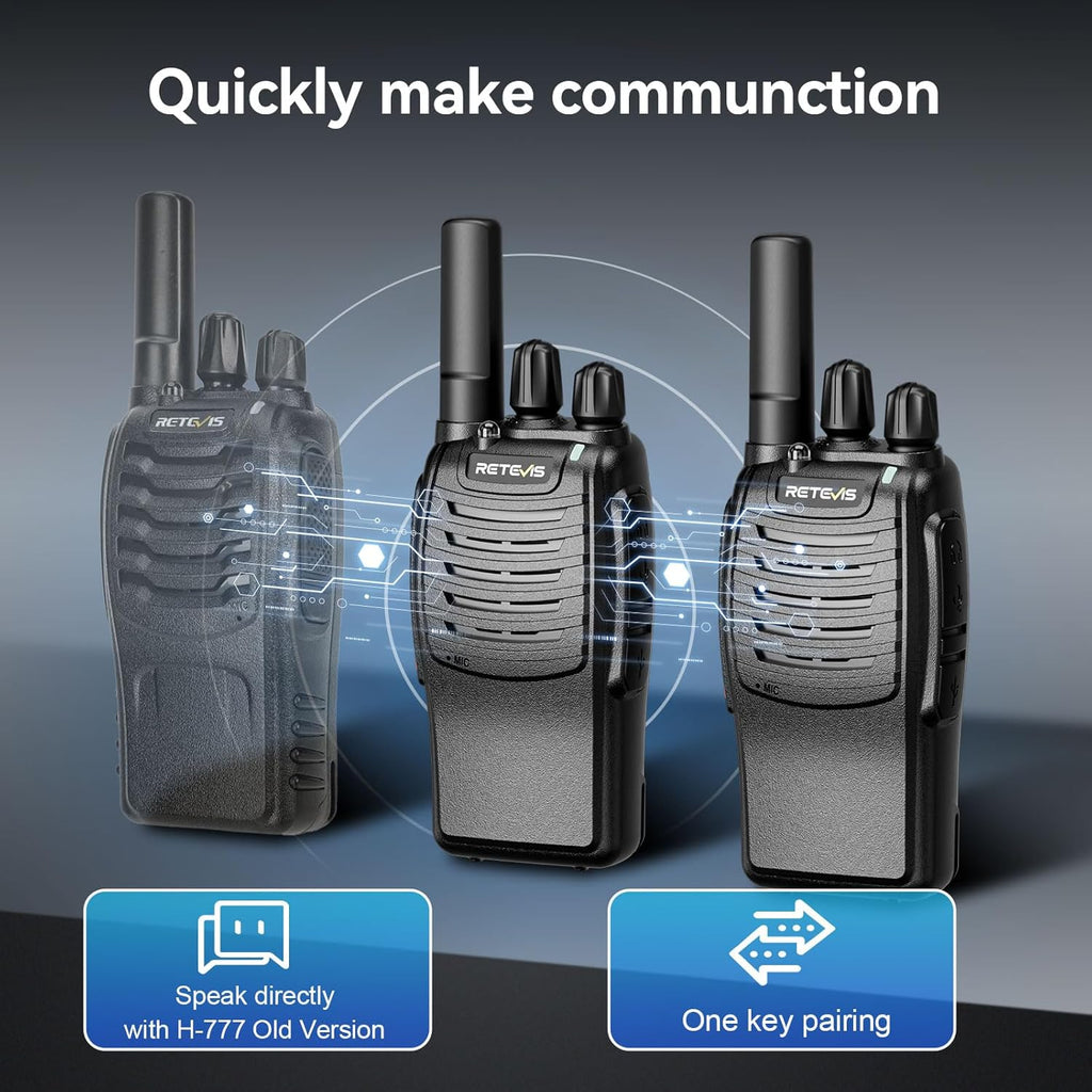 Case of 6,Retevis H-777 Walkie Talkies for Adults Long Range, Rechargeable Two-Way Radios,with 6-Way Multi Unit Charger,Flashlight Handheld Business 2 Way Radios
