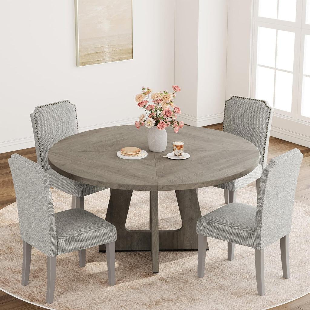 Garvee 47" Round Dining Table for 4 to 6, Farmhouse Kitchen Table with Cross Pedestal Base, 63 Lbs Circle Dinner Table, Not Easy to Slide - Grey (No Chairs)