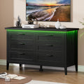 IDEALHOUSE 6 Drawer Dresser with Power Outlet, Black Dresser with LED Light, Modern Chest of Drawers for Closet, Double Wide Drawer Organizer Cabinet for Bedroom, Living Room