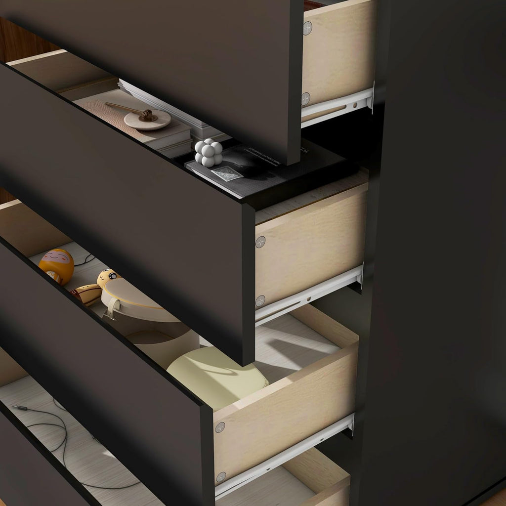 Modern Chest of Drawers, 4/5/6 Drawer Dresser Without Handles Floor Storage Drawer Cabinet Vertical Dresser Storage Organizer for Home Office (4 Drawers, Black)