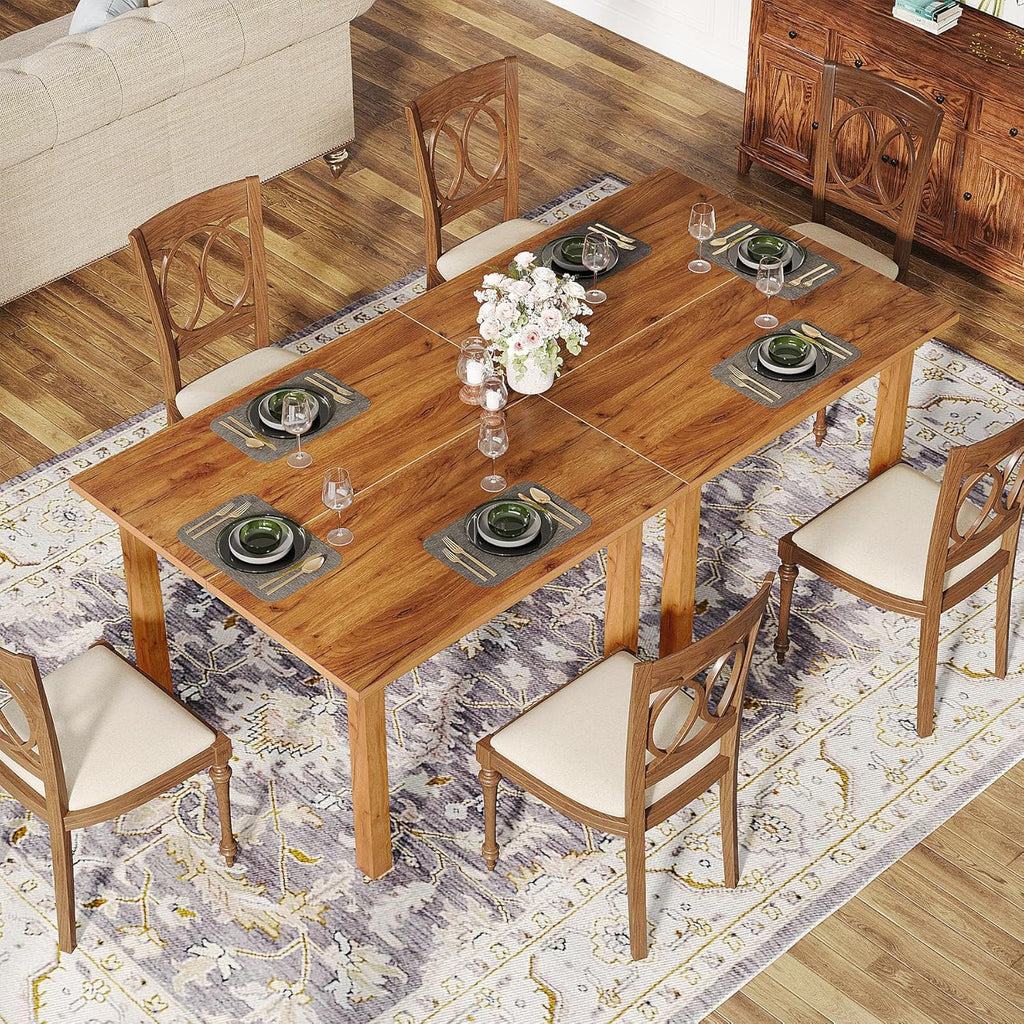 Tribesigns Wood Dining Table Farmhouse Kitchen Table for Living Room, 4-Person Square Dinner Table with Wooden Legs, Rustic Brown