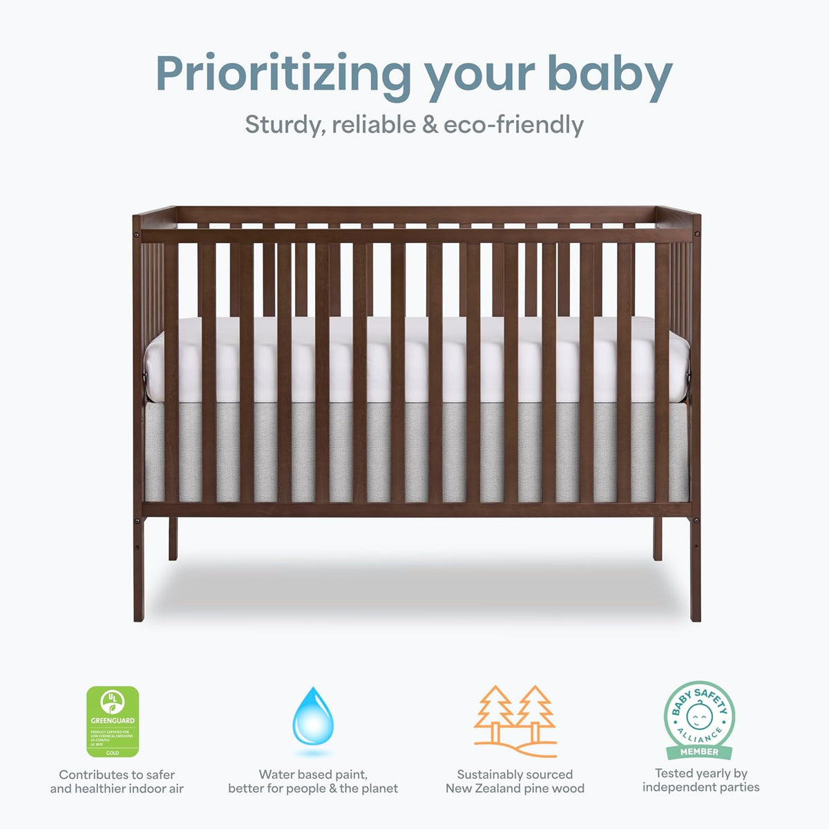 Dream On Me Synergy 5 in 1 Convertible Crib in Smokey Oak, Greenguard Gold and JPMA Certified, Converts from A Baby Crib to A Toddler Bed, A Daybed and Full-Size Bed
