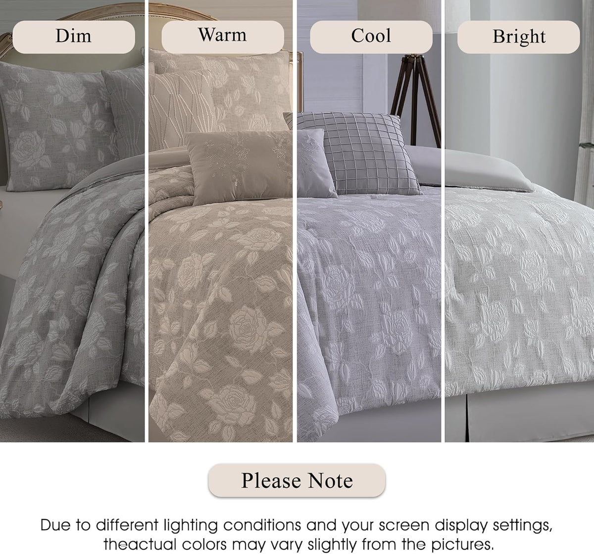 Stratford Park Elegant Grey Floral Comforter Set, 7 Piece Jacquard Bedding Set Queen, Waffle Weave Texture All Season Bedding Set, Matching Bed Skirt, Pillows & Shams
