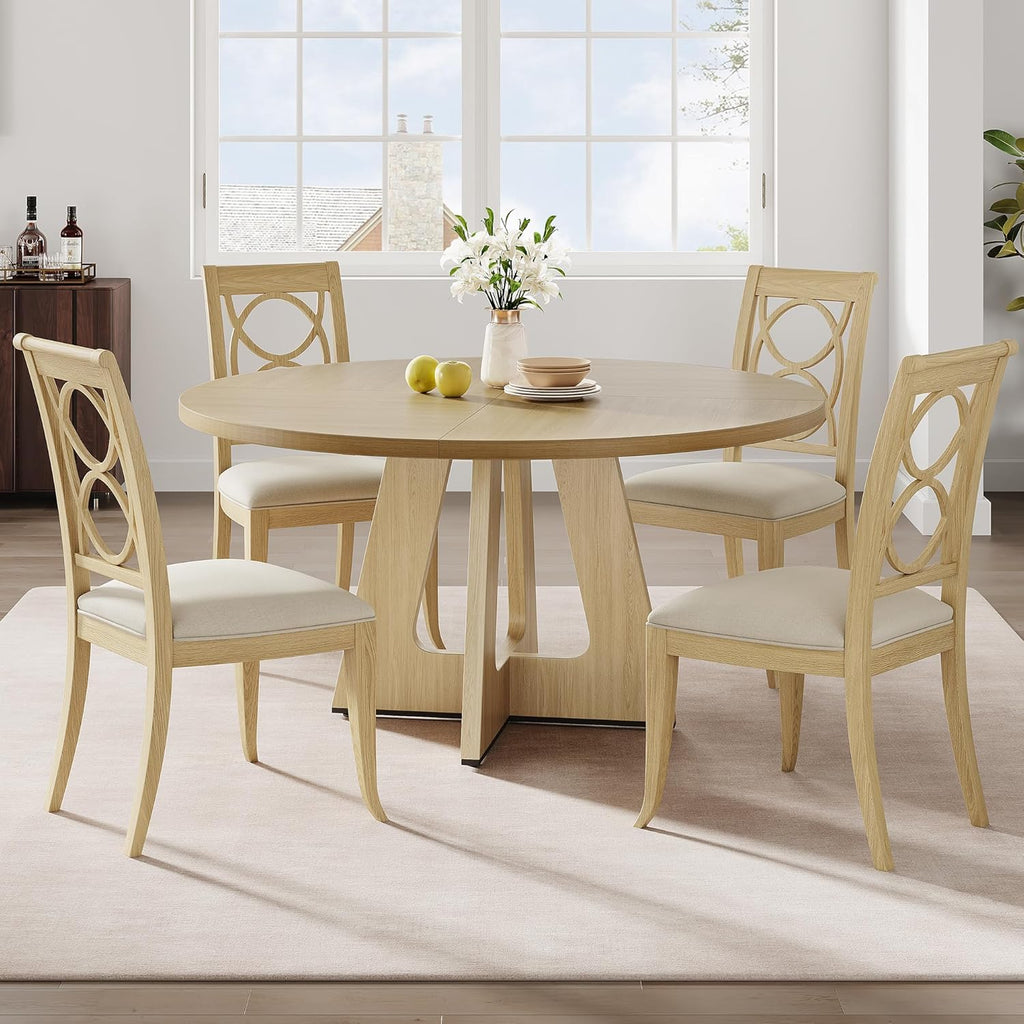 IDEALHOUSE 47" Round Dining Table Set for 4 to 6, Farmhouse Kitchen Table with Wooden Top and Pedestal Base, Circle Dinner Table for Dining Room, Kitchen Room - (No Chairs) (Burlywood)