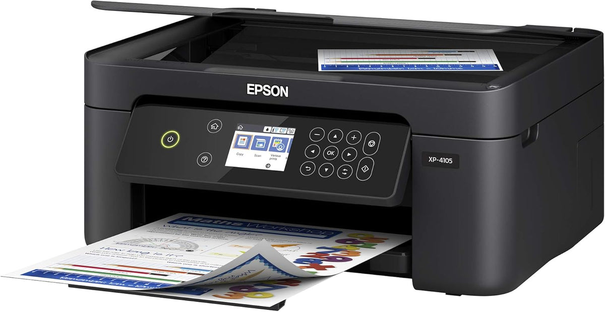 Epson Expression Home XP-4105 Wireless All-in-One Color Inkjet Printer, Black - Print Copy Scan - 10.0 ppm, 5760 x 1440 dpi, 2.4" LCD, Auto 2-Sided Printing, Voice Activated, DAODYANG Printer_Cable