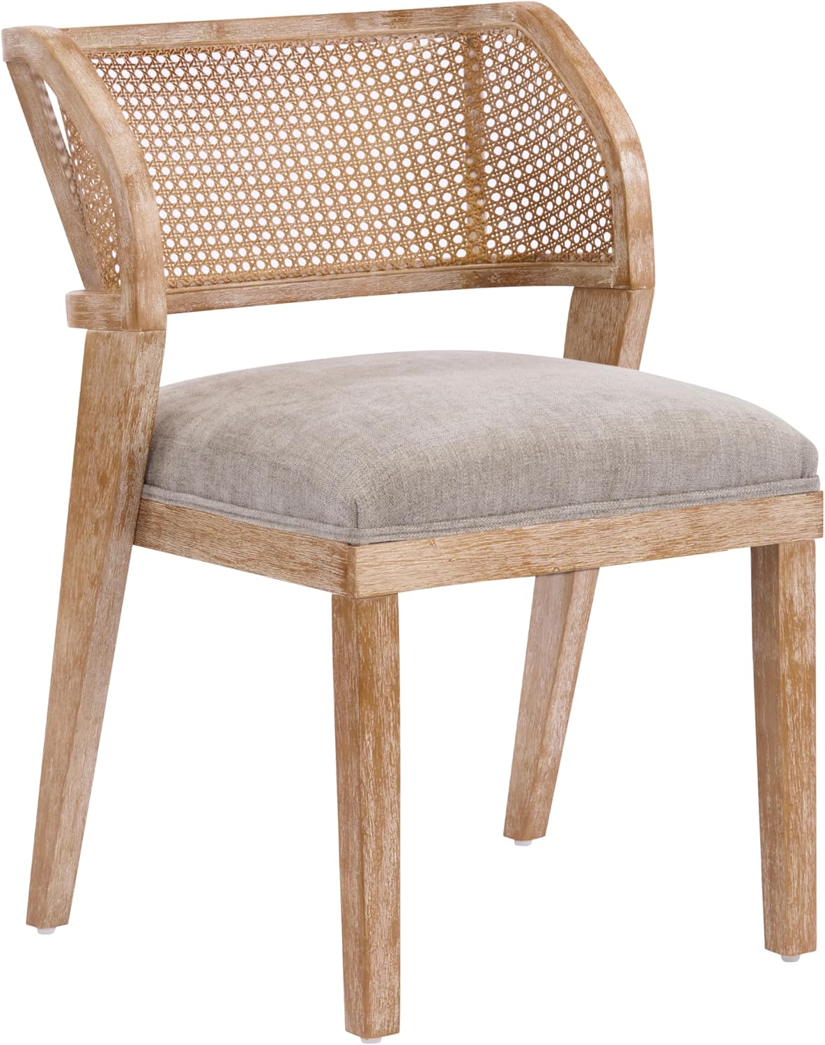 Christopher Knight Home Ashe Upholstered Dining Chairs Set of 2, Modern Dining Chair with Curved Woven Rattan Back, Rubberwood Frame Kitchen Chairs, Extra Seat for Dining Room, Light Brown + Natural