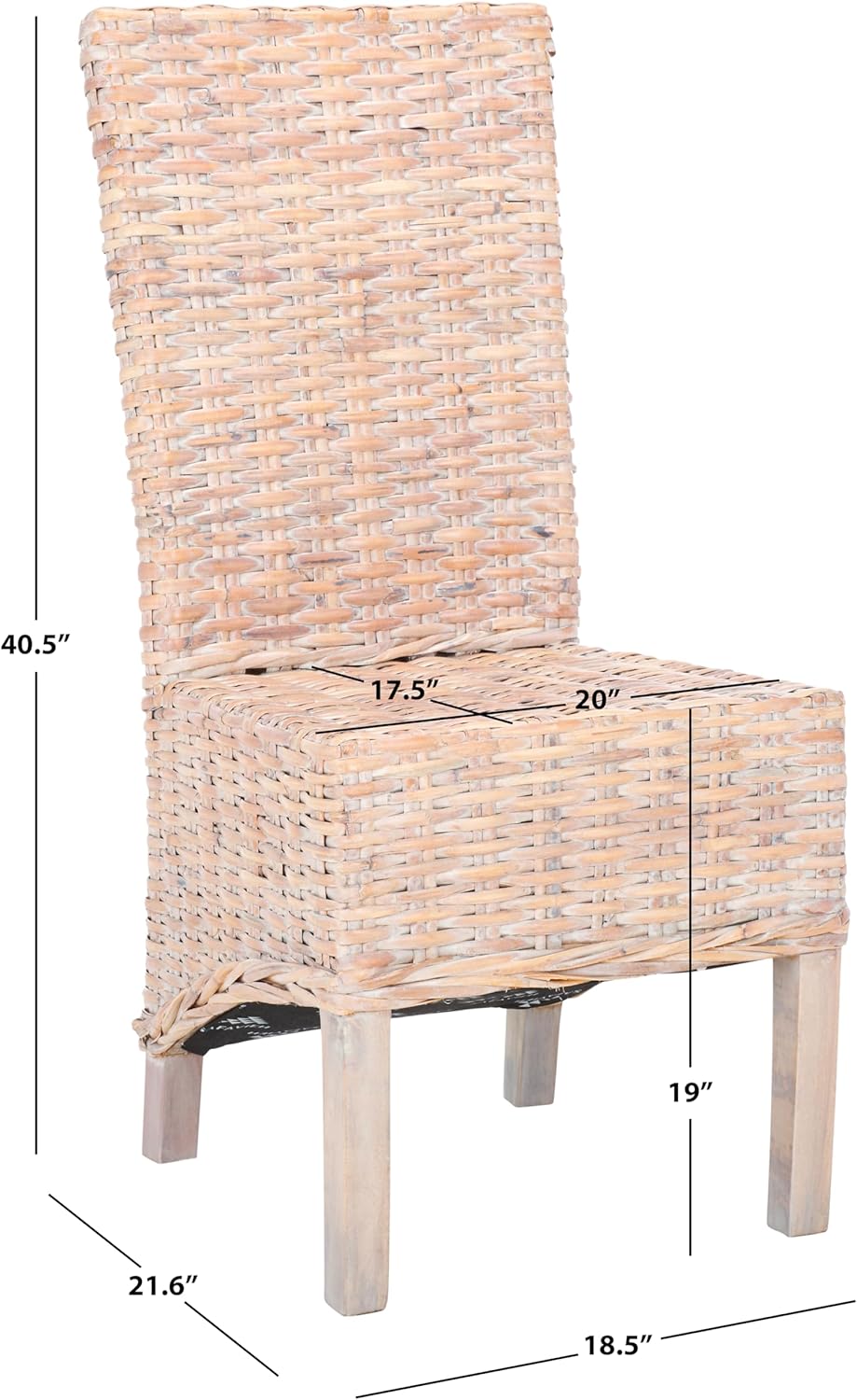SAFAVIEH Furniture - Pembrooke Side Chair Set of 2-20' Seat Height - White-Washed - Mango Wood - Coastal Rattan Design - Ideal for Dining Room - Fully Assembled (FOX6520C-SET2)