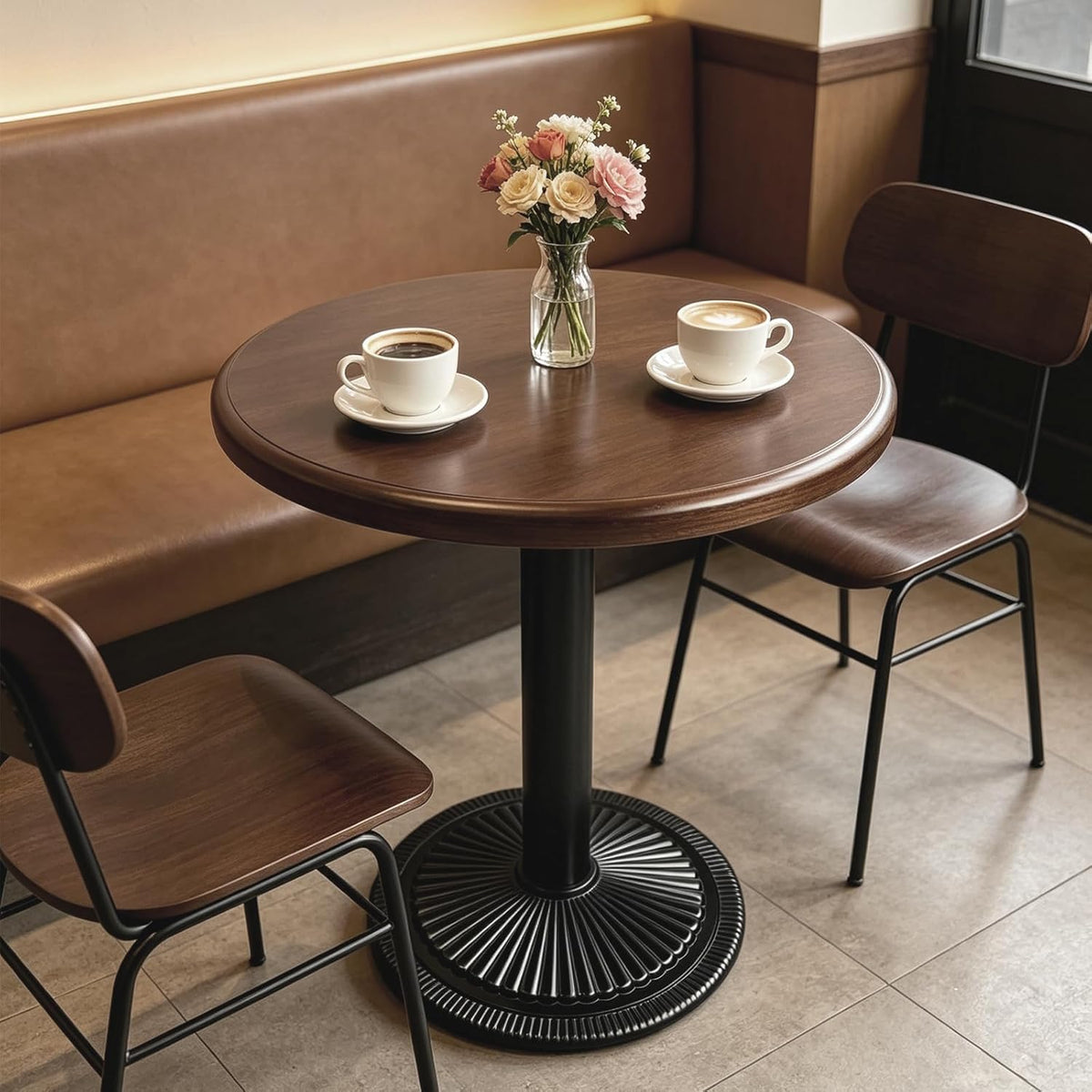 24 Inch Small Round Dining Table for 2, Sturdy Bistro Tulip Table with 1.57" Thick Tabletop, Stable Metal Pedestal Base, Easy Assembly, Space-Saving Kitchen Table for Apartment, Dining Room, Café, Pub