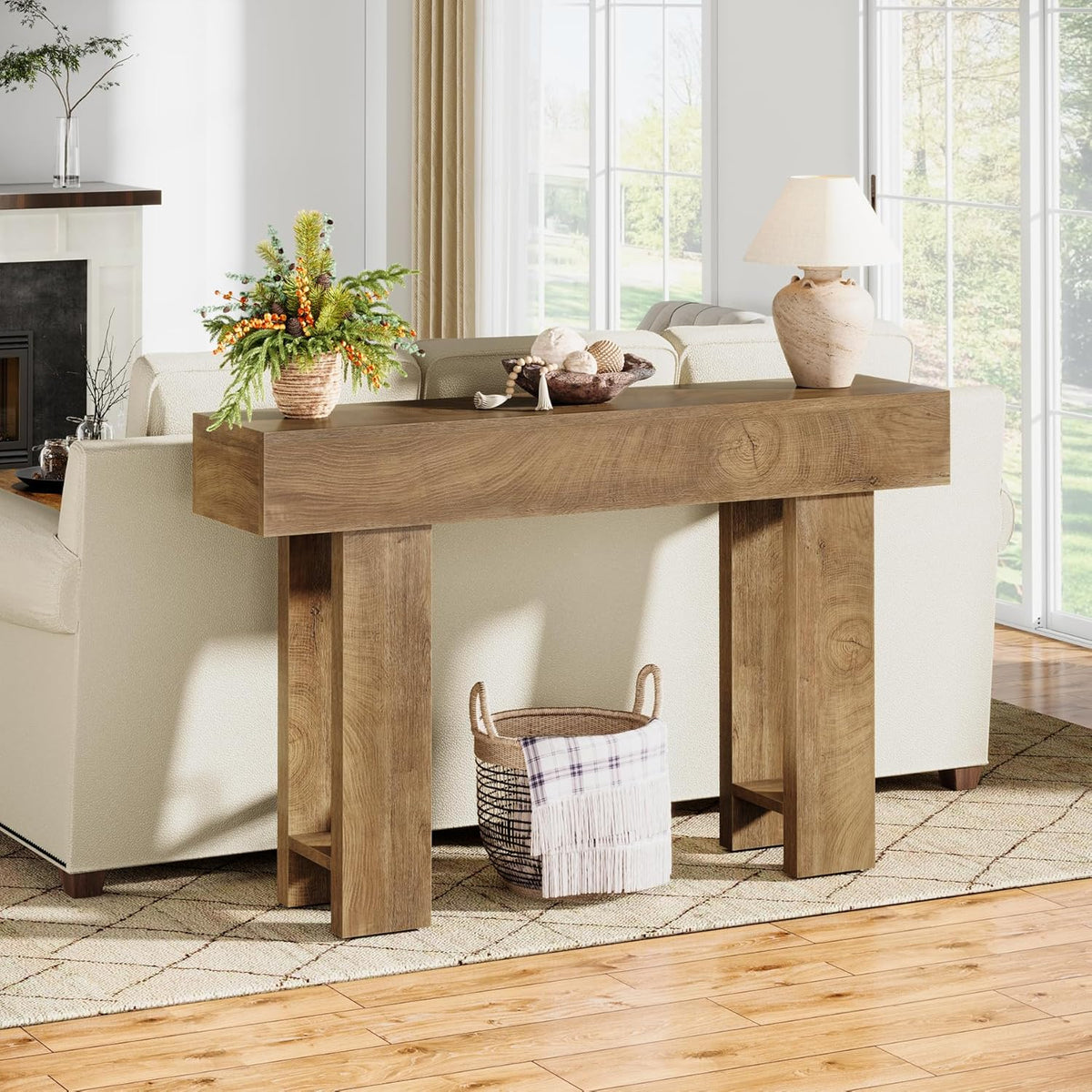 Cealform Console Tables for Entryway, 47.2 Inches Long Sofa Table Behind Couch, Farmhouse Wooden Style Entry Way Table for Living Room, Hallway, Entrance, Foyer (Light Brown)