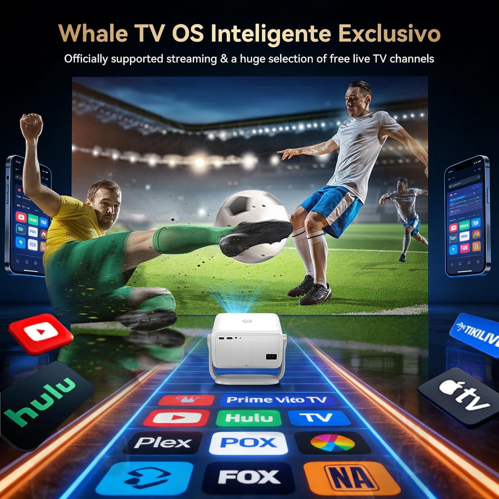 【Officially-Licensed APP & 4k Support】Smart Projector with 5G WiFi and Bluetooth with Auto Focus & Keystone, Native 1080P Outdoor Movie Projector Bedroom/Home/Celling