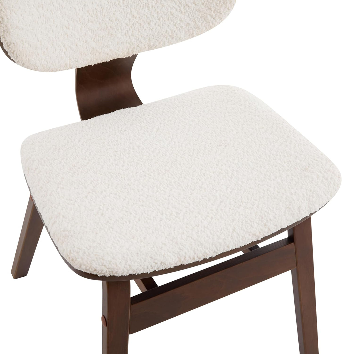 Christopher Knight Home Set of 2 Soft Boucle Fabric Upholstered Dining Chairs with Wood Frame, Curved Backrest Armless Accent Chair, Side Chair with Support Bar, Dining Room, Kitchen, White and Walnut