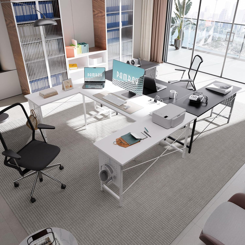 Pamray 71 Inch Large Computer Desk with Power Outlets,U Shaped Corner Desk for Home Office Work and Gaming Black