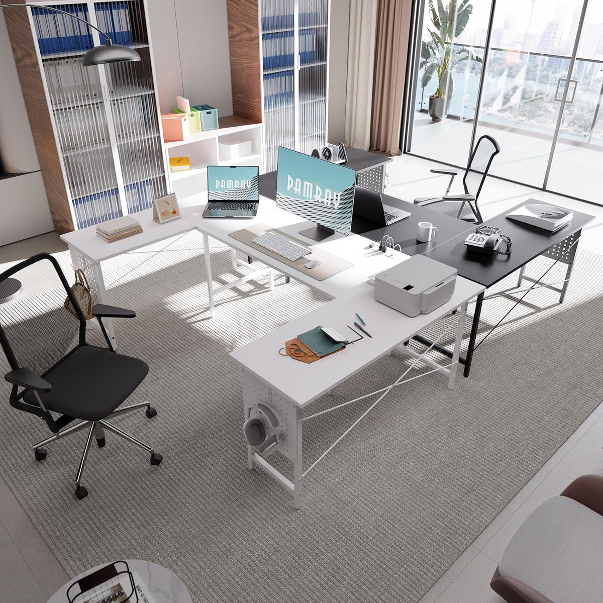 Pamray 71 Inch Large Computer Desk with Power Outlets,U Shaped Corner Desk for Home Office Work and Gaming Black