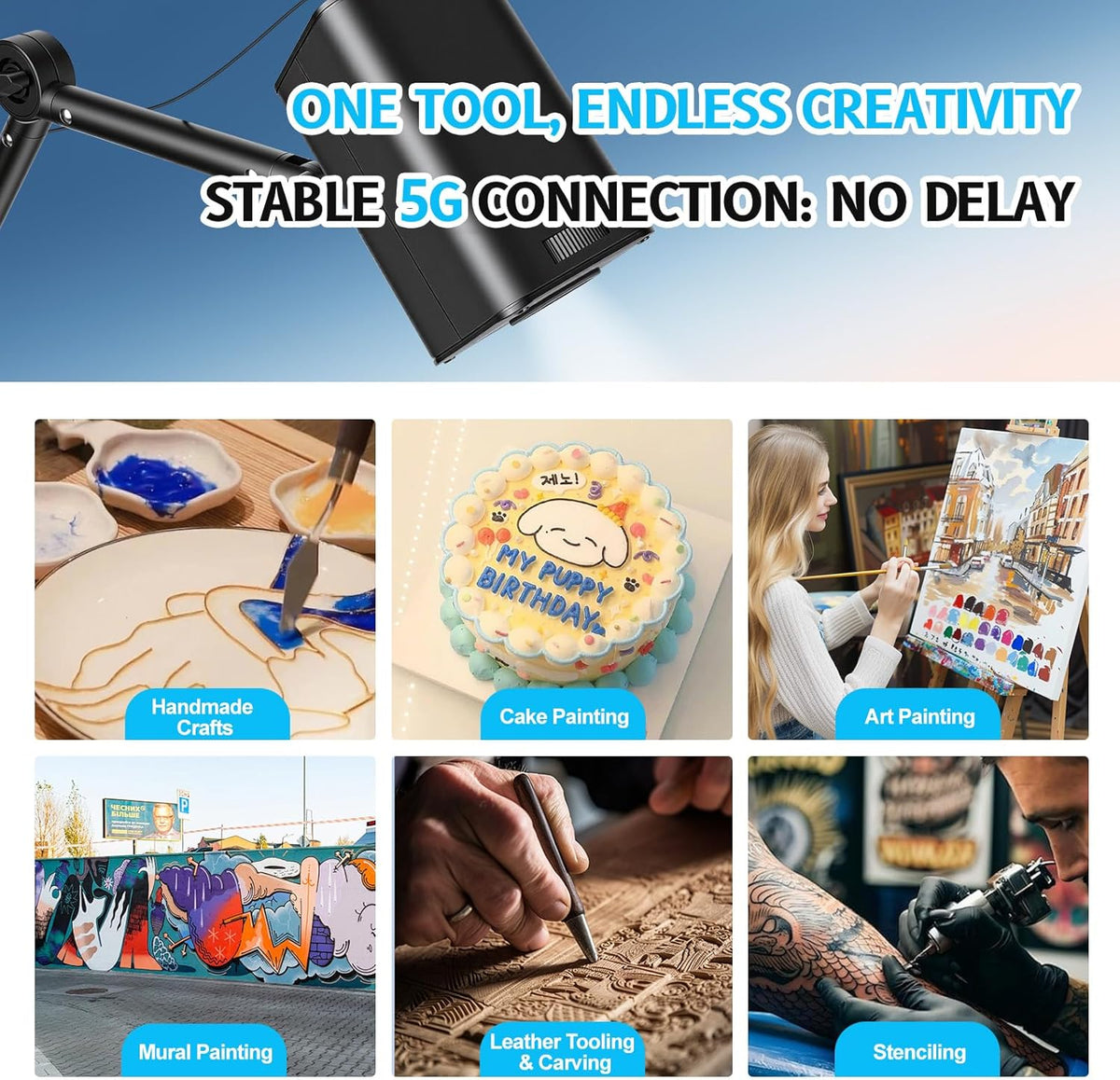 Art Projector for Tracing and Drawing - 5G WiFi & App-Free Web Control - Digital Sketch Projector with Stable Stand for Artists, Cookie Decor - Compatible with iOS/Android, Supports Online/Offline