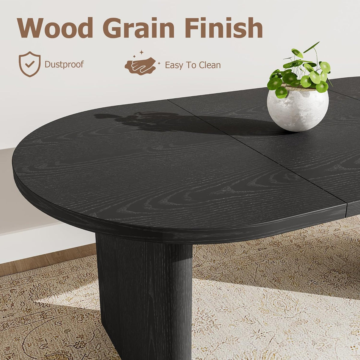 GarveeHome 7-Piece 70.8 Inch Oval Dining Table Set with Upholstered Dining Chairs, Kitchen Table with Wood Base, High Back Dining Chair with Wood Legs for Kitchen (1* Table + 6* Chairs, Black+Beige)