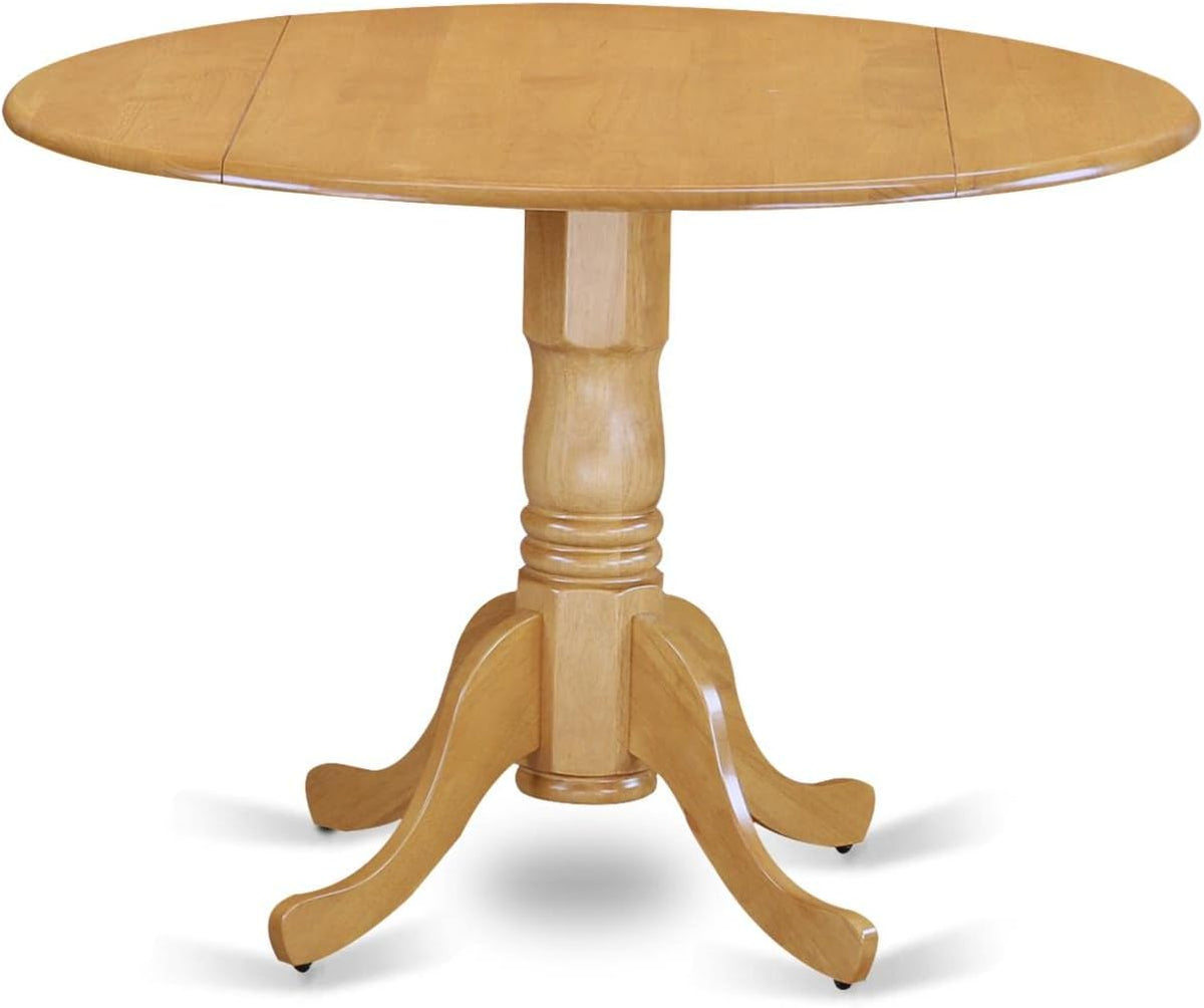 East West Furniture DLVA5-OAK-C 5 Piece Kitchen Table & Chairs Set Includes a Round Dining Room Table with Dropleaf and 4 Linen Fabric Upholstered Chairs, 42x42 Inch, Oak