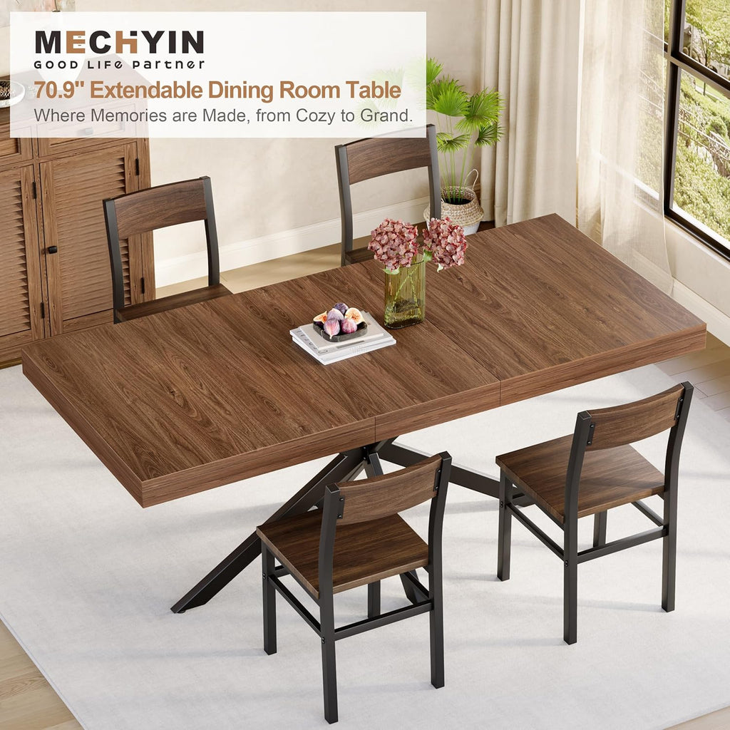 Extendable Dining Room Table for 4 6 8, 55"-70.9" Long Rectangle Kitchen Table,Wood Expandable Dining Table with Hidden Leaf & Storage, Space Saving, For Kitchen Dining Living Room, Farmhouse, Walnut