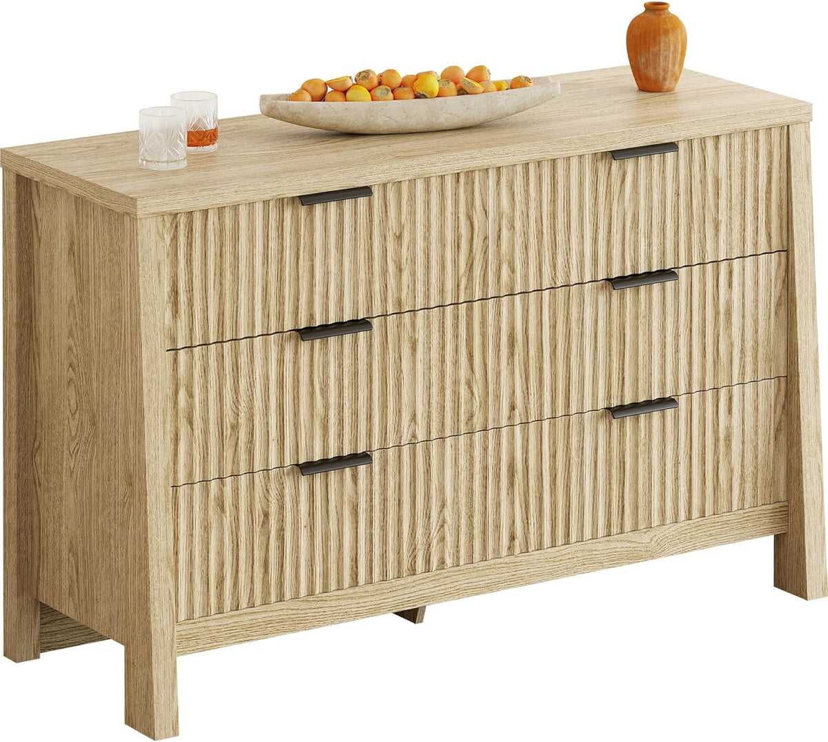 LIKIMIO Fluted 6 Drawers Dresser for Bedroom, 47" Wide Modern Chest of Drawers with Metal Handle, Wooden Dresser Storage Organizer for Living Room, Entryway, Hallway, Natural Oak