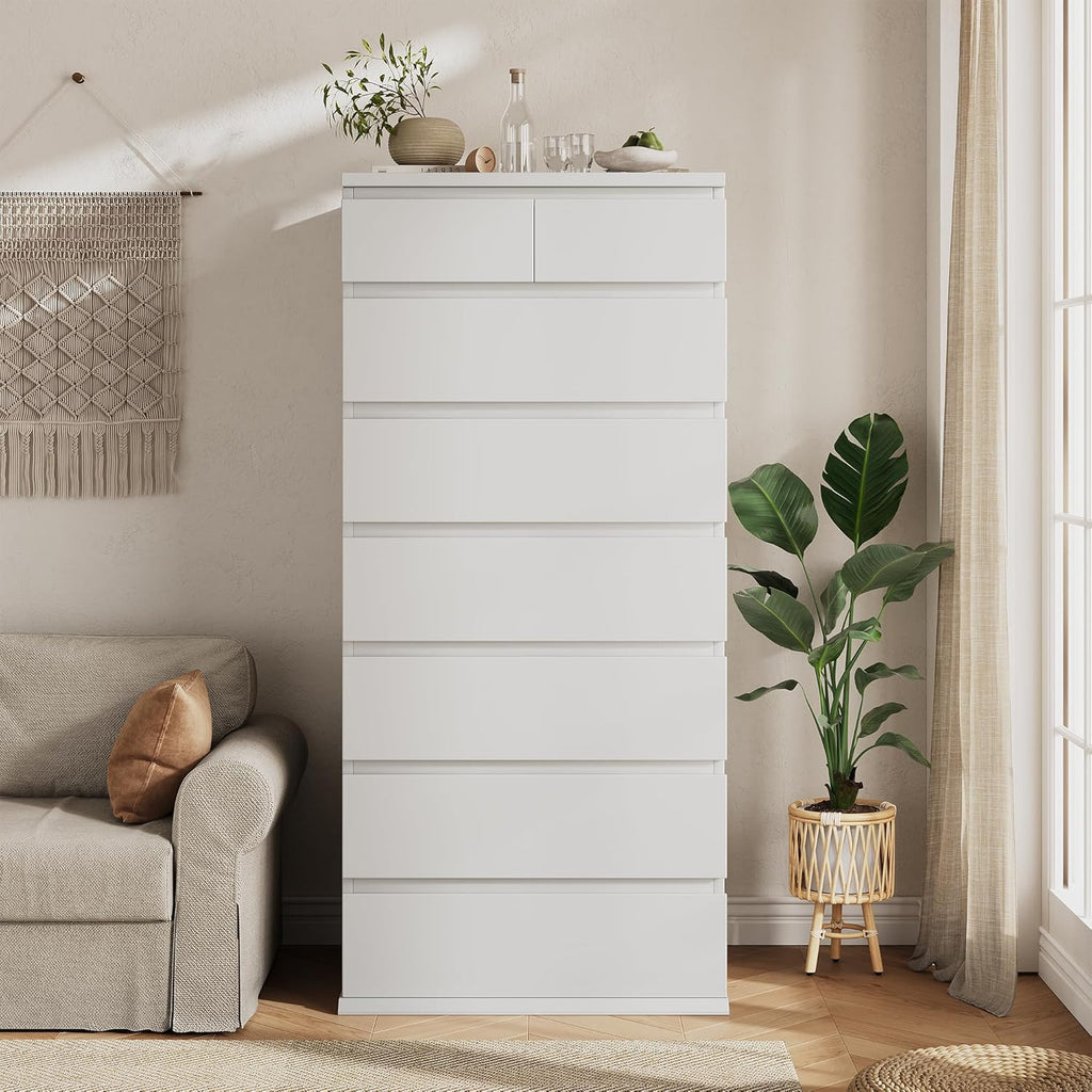 Jocoevol White Tall 8 Drawer Dresser for Bedroom,Dressers & Chests of Drawers with Jewelry Storage,Wood Storage Dresser with Deep Drawers for Living Room Hallway Entryway(55.3" L*23.6" W*15.7")
