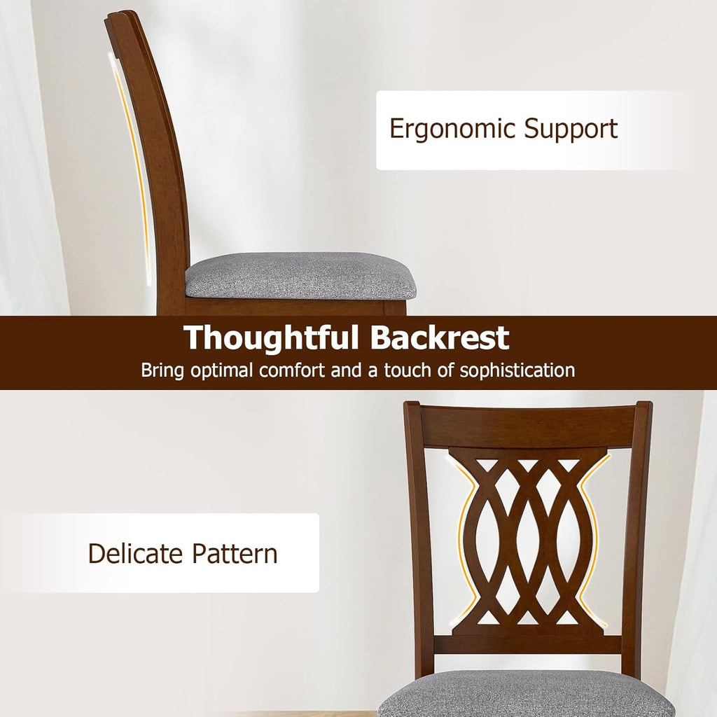 Giantex Upholstered Dining Chairs Set of 4, Farmhouse Fabric Side Chairs w/Cushioned Seats, Patterned Backrests, Sturdy Rubber Wood Frames, Wooden Accent Chairs for Kitchen, Dining Room