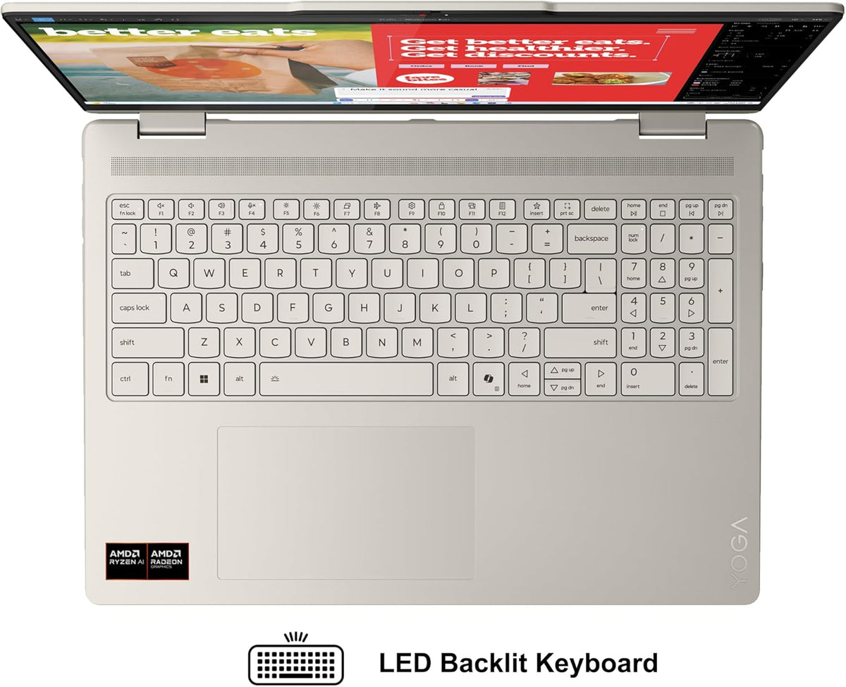 Lenovo Yoga 7 2-in-1 Laptop 16" WUXGA IPS Touch (Glossy Anti-Fingerprint) AMD 6-core Ryzen AI 5 340 (Up to 50 Tops) 16GB RAM 1TB SSD Pen for Creator Business Professional Win11 ICP Hub