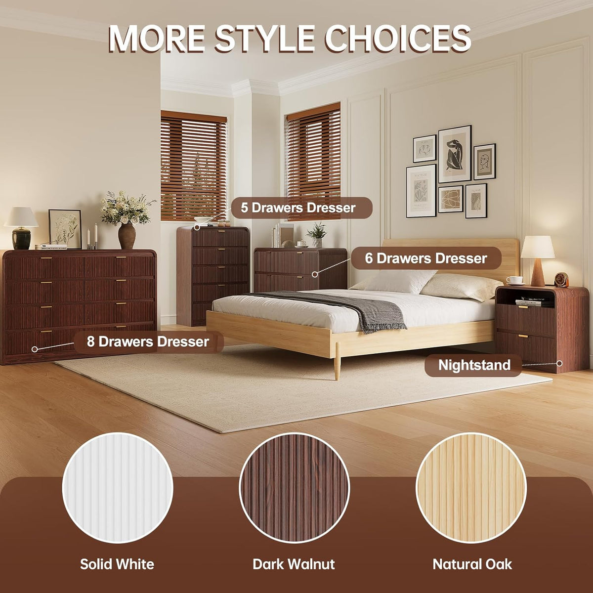 FURSUN Fluted 8 Drawers Dresser for Bedroom, 55" Wide Wooden Dresser with Metal Handle, Curved Profile Design, Modern Storage Organizer for Bedroom, Living Room, Hallway, Dark Walnut