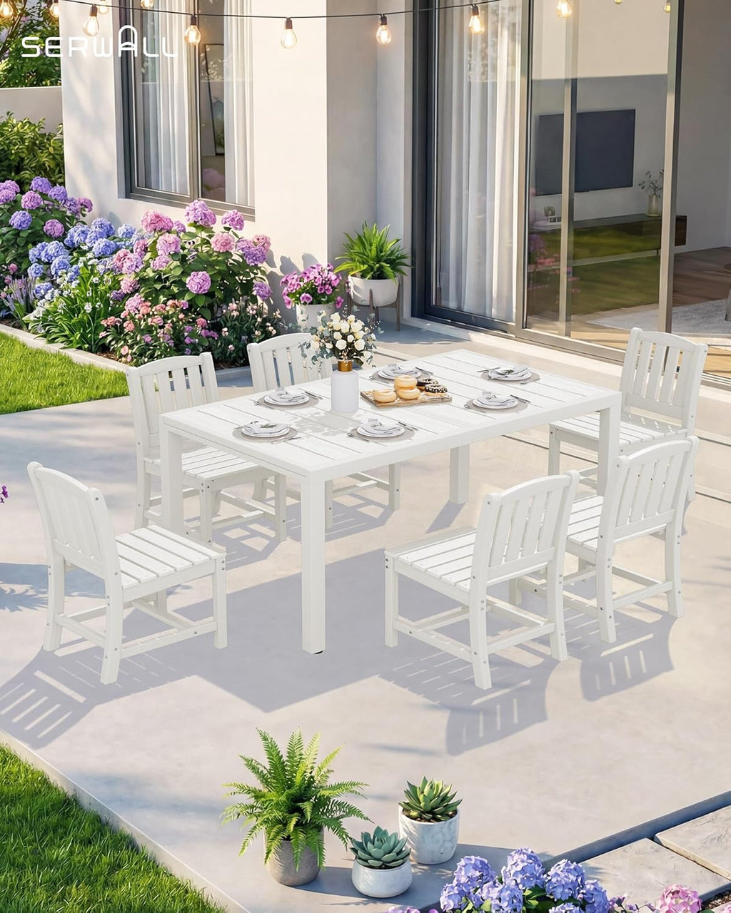 SERWALL Outdoor Dining Chairs Set of 2, All-Weather HDPE Patio Armless Chairs Suitable Outdoor Dining Table, White