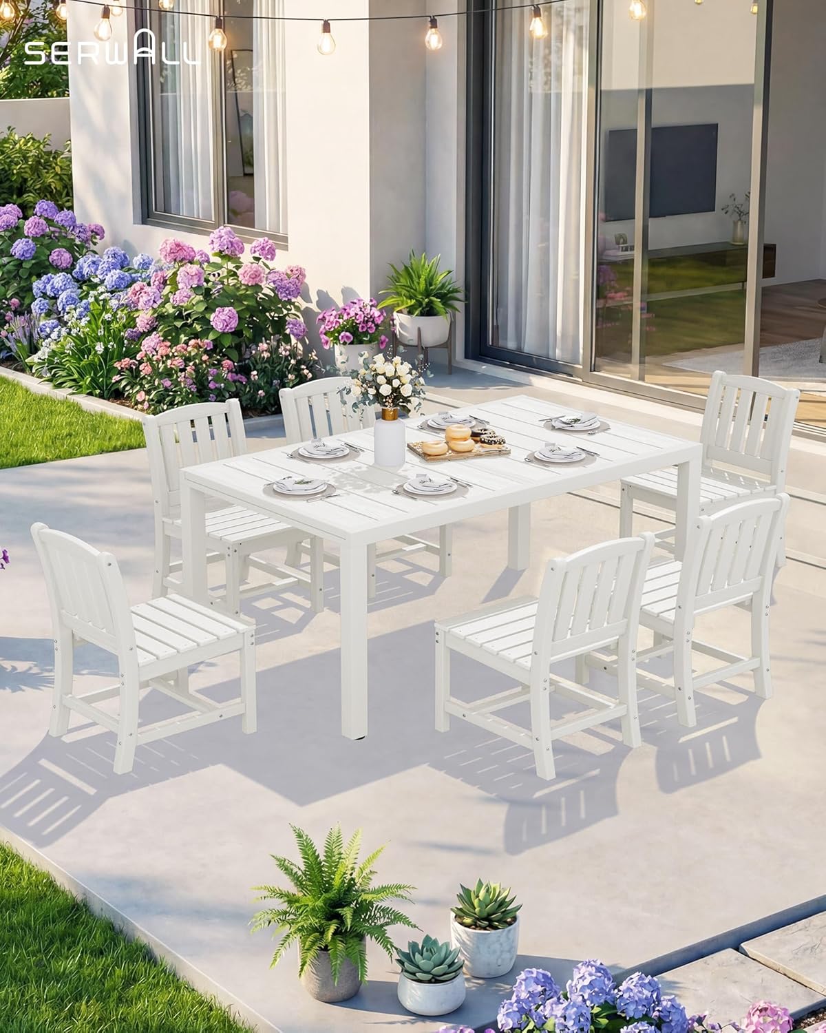 SERWALL Outdoor Dining Chairs Set of 2, All-Weather HDPE Patio Armless Chairs Suitable Outdoor Dining Table, White