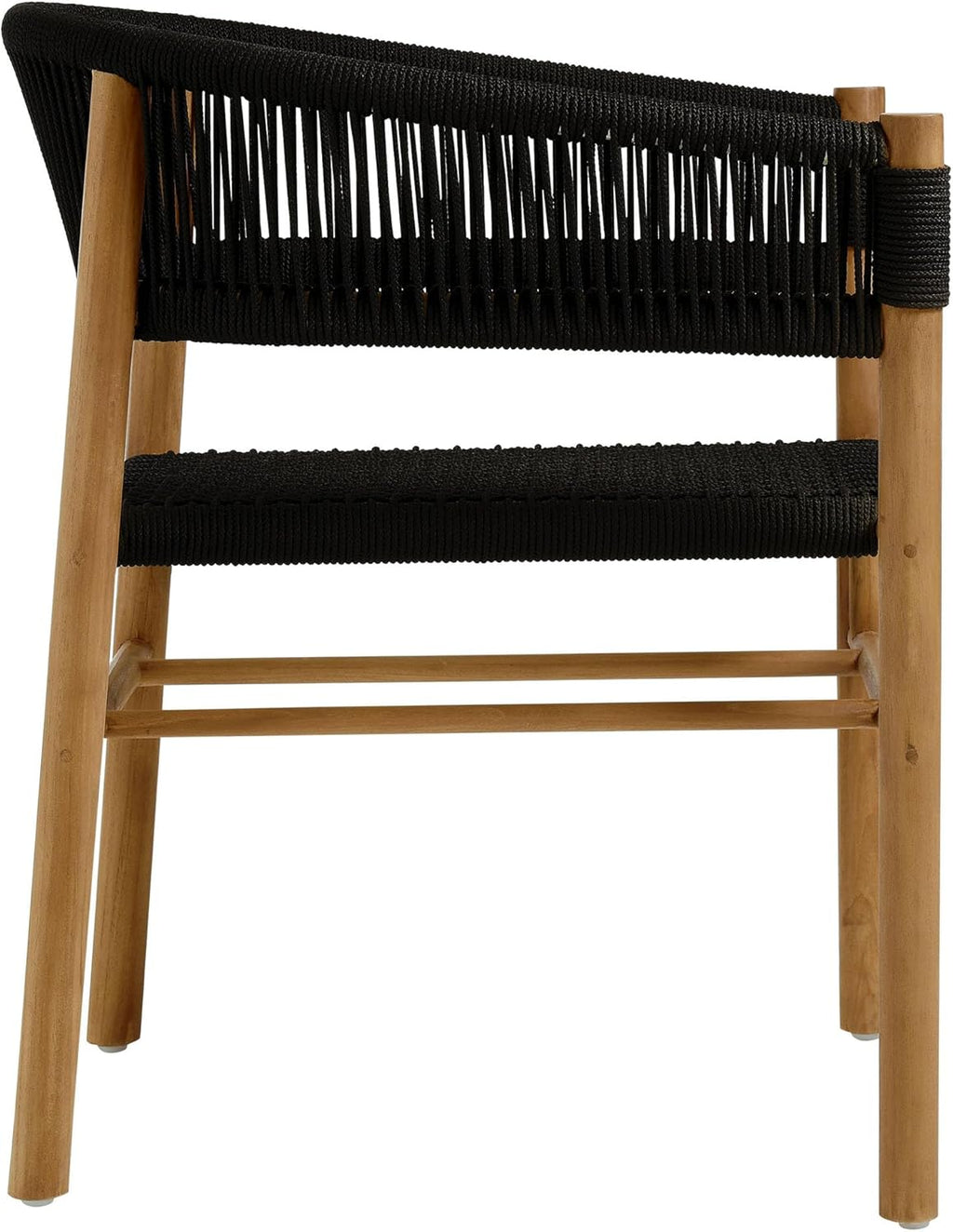 Modway Vienna Outdoor Patio Teak Wood Dining Armchairs with Curved Back Set of 2 in Natural Black – Weather-Resistant Woven Rope Patio Chairs – Stackable Outdoor Accent Chairs for Backyard, Garden