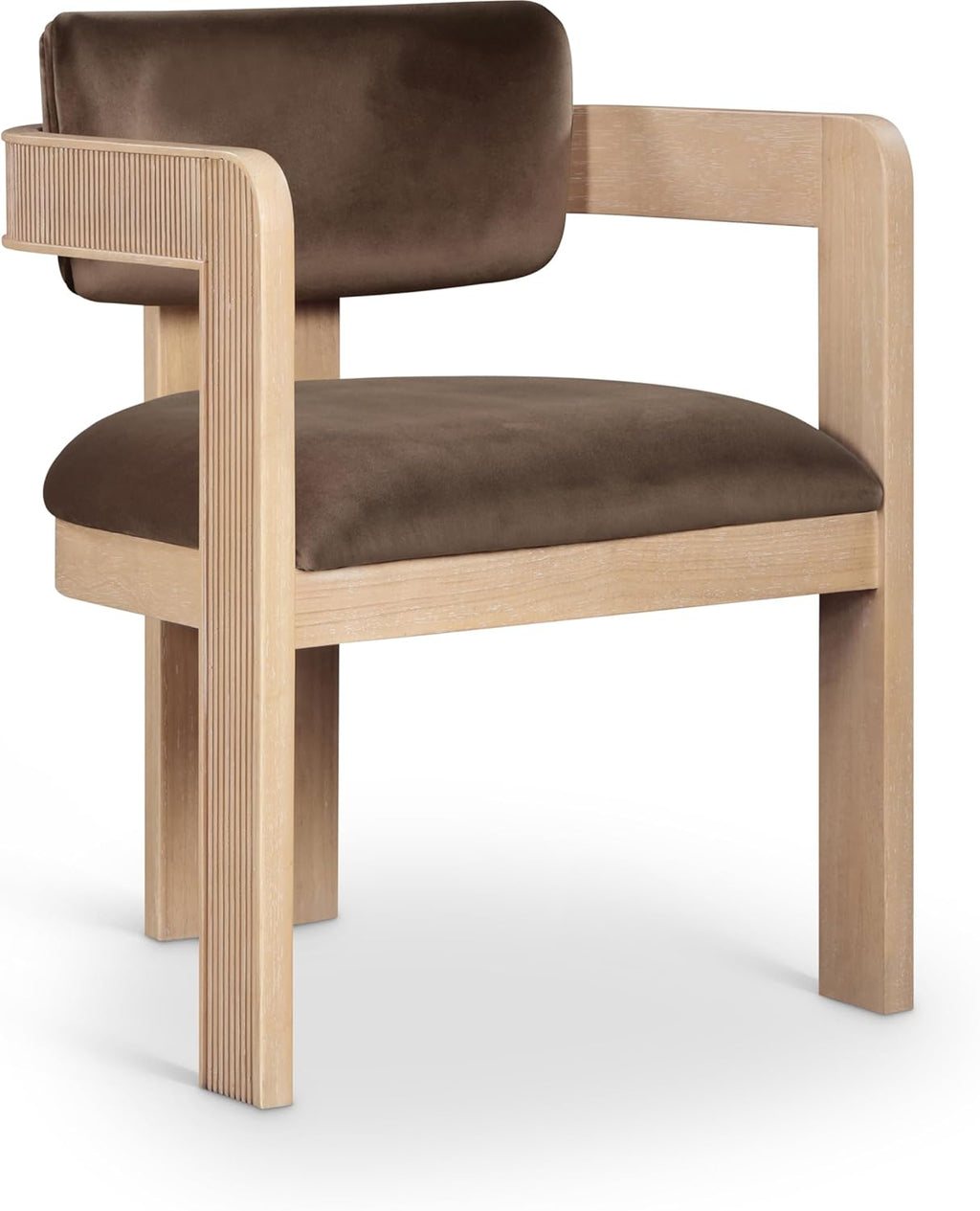 Meridian Furniture 11094Brown-C Sacha Collection Art Deco Dining Chair, Ultra Luxe Brown Velvet, 460 GSM Velvet, Solid Fluted Wood Natural Finish, 22.5" W x 22" D x 31" H, Brown, Set of 2