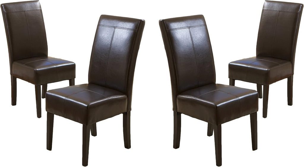 Christopher Knight Home Pertica T-Stitch Leather Dining Chairs, 4-Pcs Set, Chocolate Brown