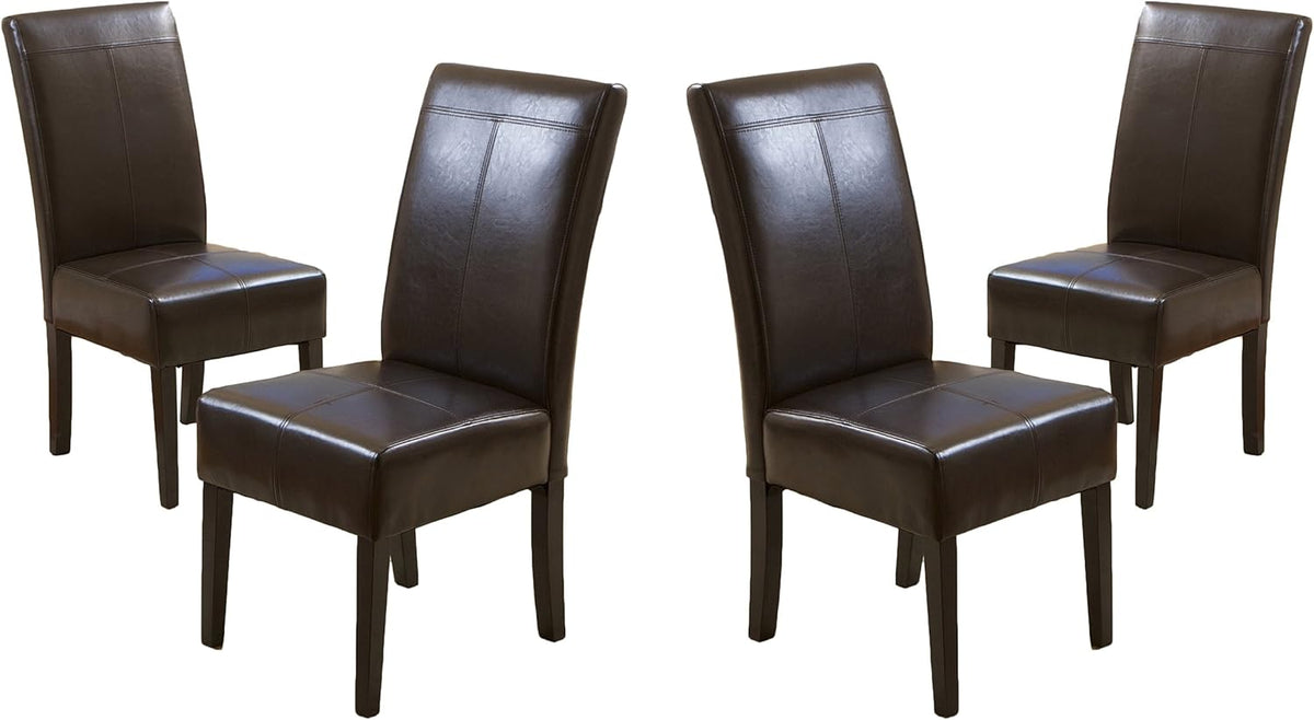 Christopher Knight Home Pertica T-Stitch Leather Dining Chairs, 4-Pcs Set, Chocolate Brown